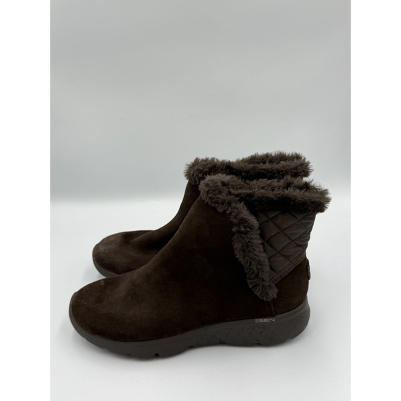 Skechers Goga Mat Brown Faux Suede Ankle Boots Faux Fur Lined Women's 6.5 - Picture 3 of 8